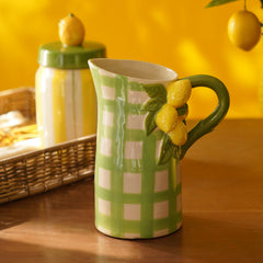 Yellow Green Check Ceramic Lemon Water Jug
