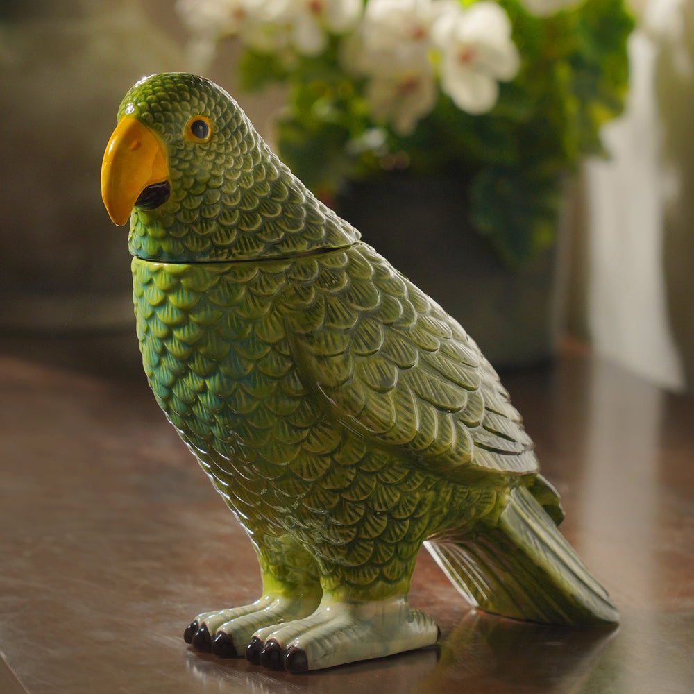 Green Ceramic Parrot Container