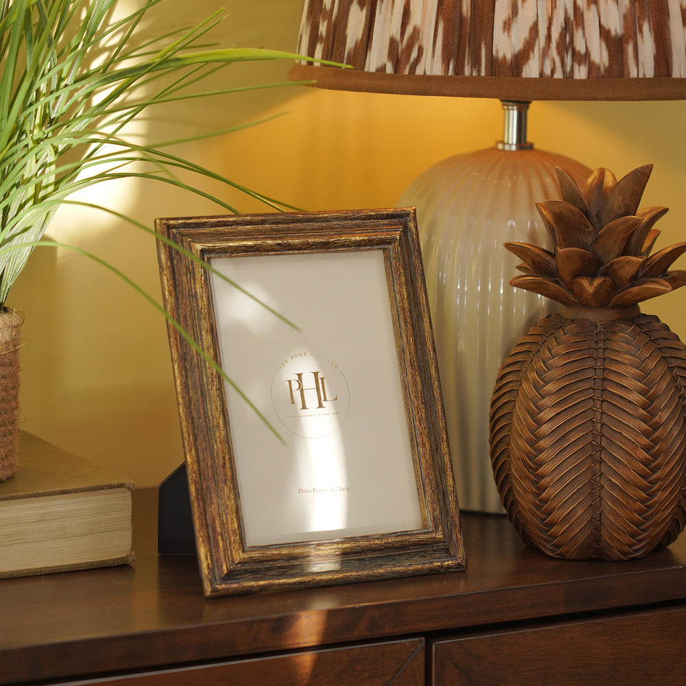 Antique Gold Wood Finish Polyresin Photo Frame - Large