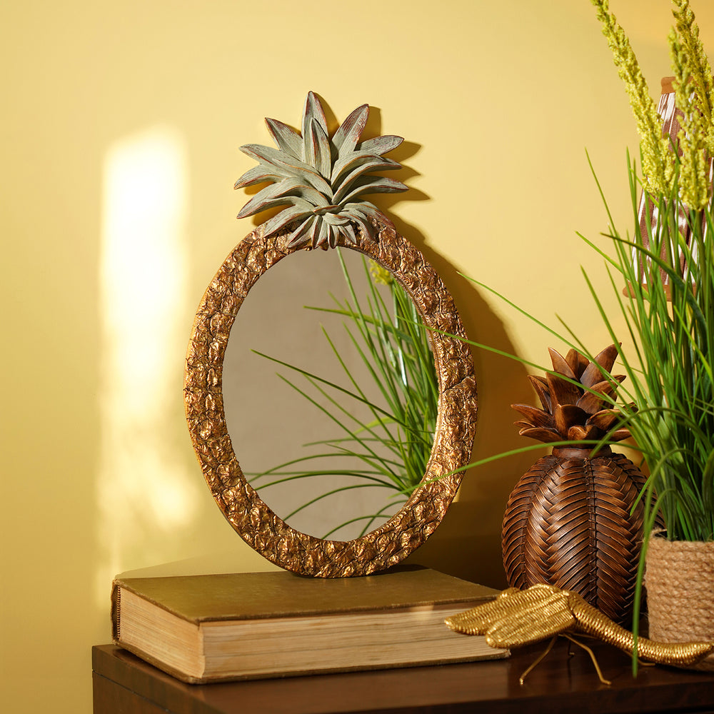 Antique Gold Polyresin Pineapple Oval Mirror