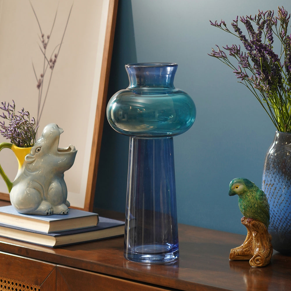 Blue Teal Colourblocked Glass Vase - Large