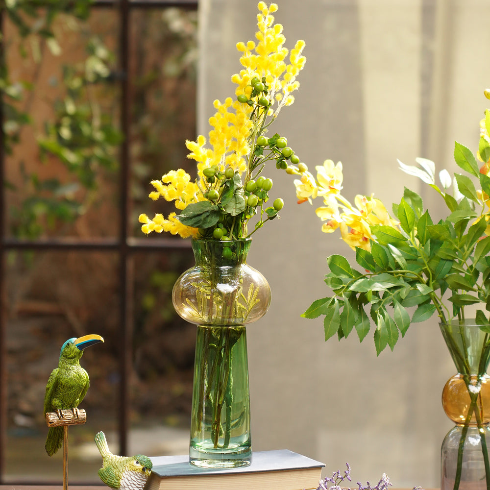 Green Amber Colourblocked Glass Vase - Small