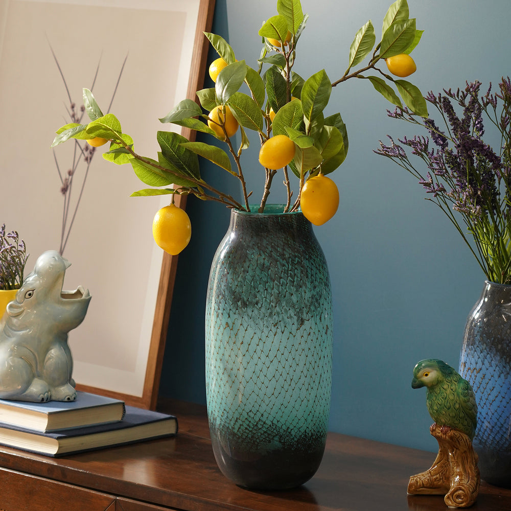 Teal Black Coastal Glass Vase