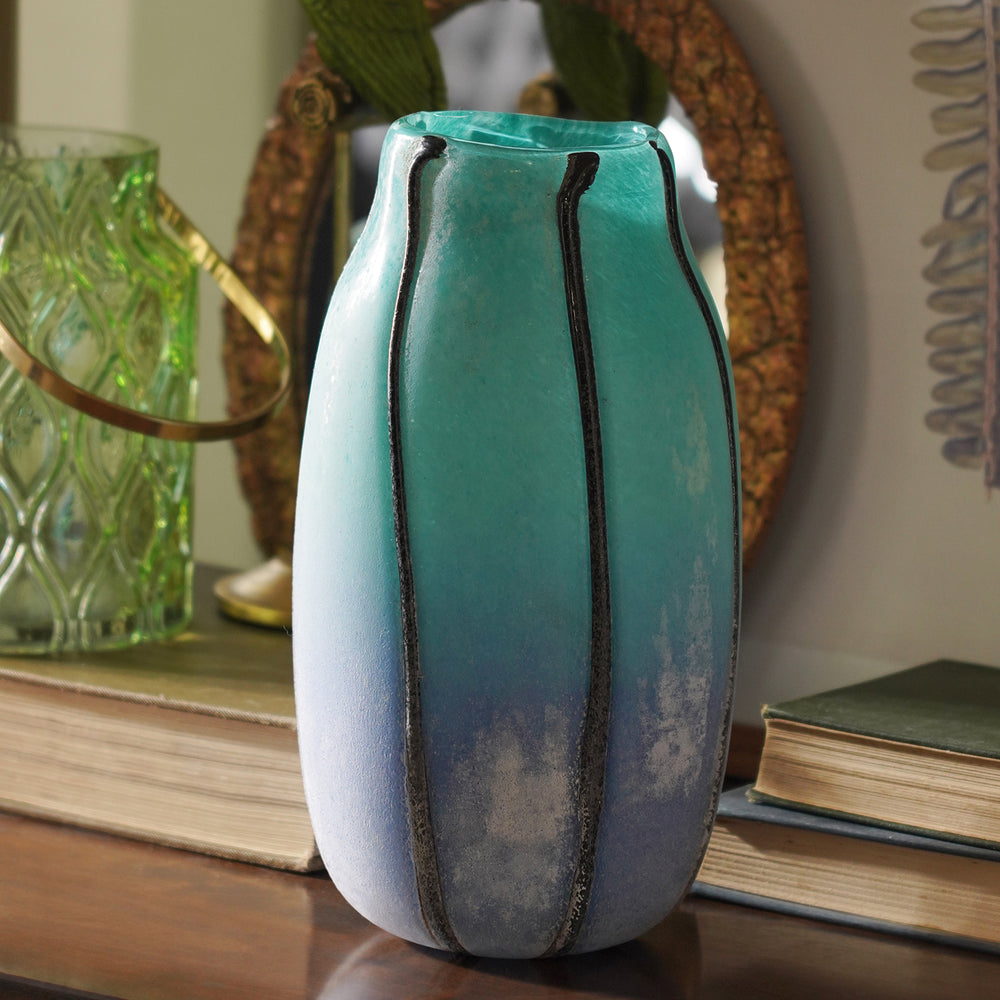 Blue Green Ombré Glass Vase