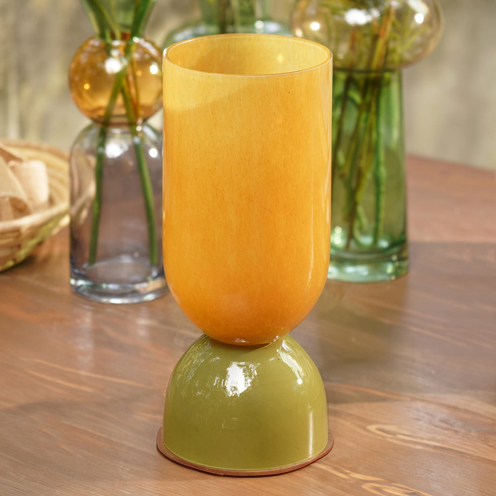 Amber Green Colourblock Glass Vase