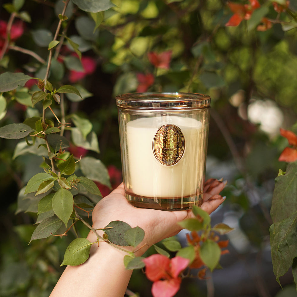 Royal Oud Scented Wax Filled Glass Candle Jar - Light Amber