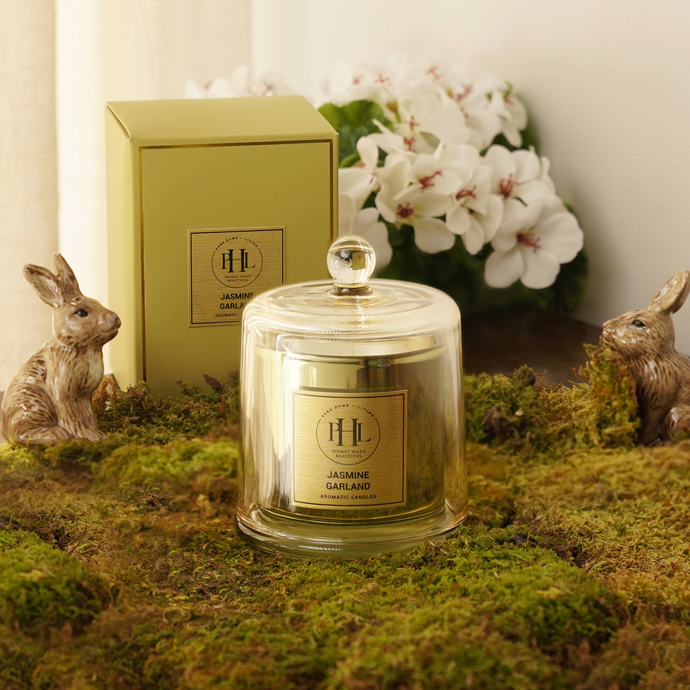 Jasmine Garland Scented Bell Jar Glass Candle - Light Green