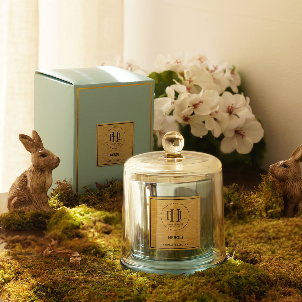 Neroli Scented Bell Jar Glass Candle - Light Blue