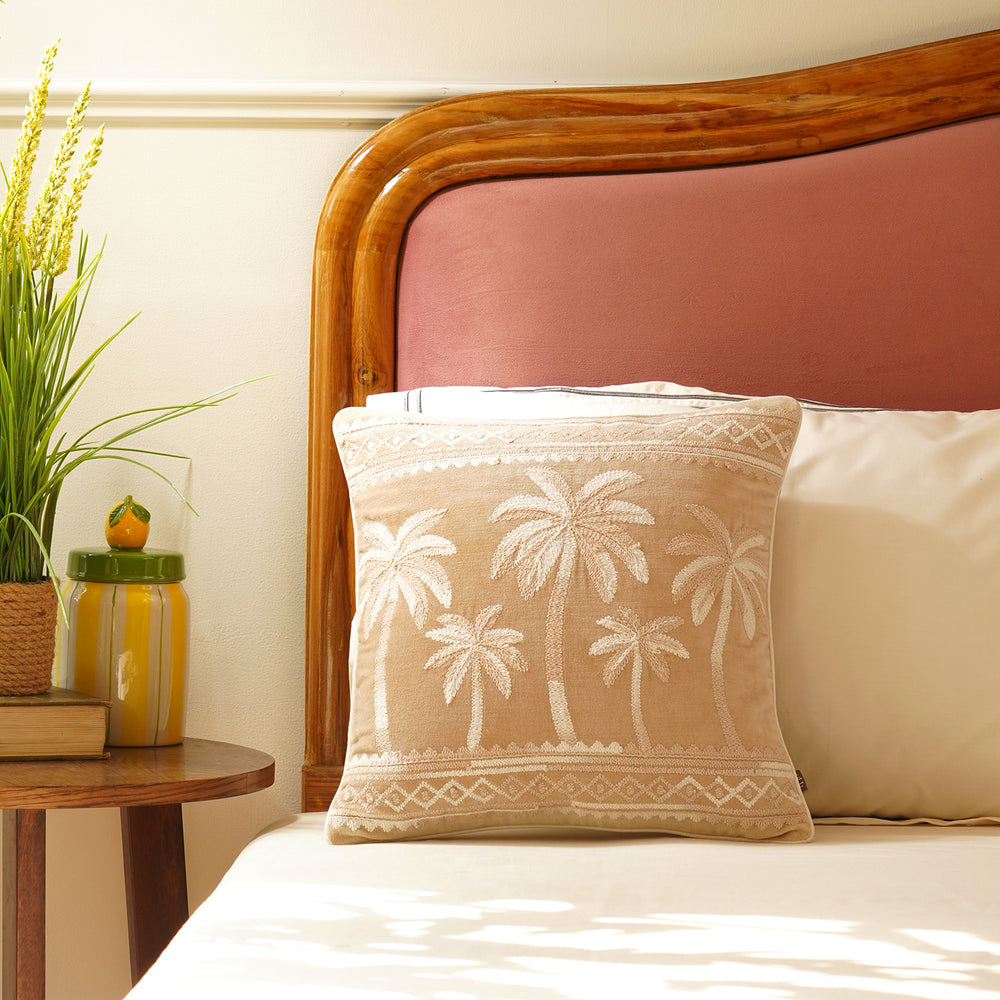 Palm Embroidered Velvet Cushion Cover