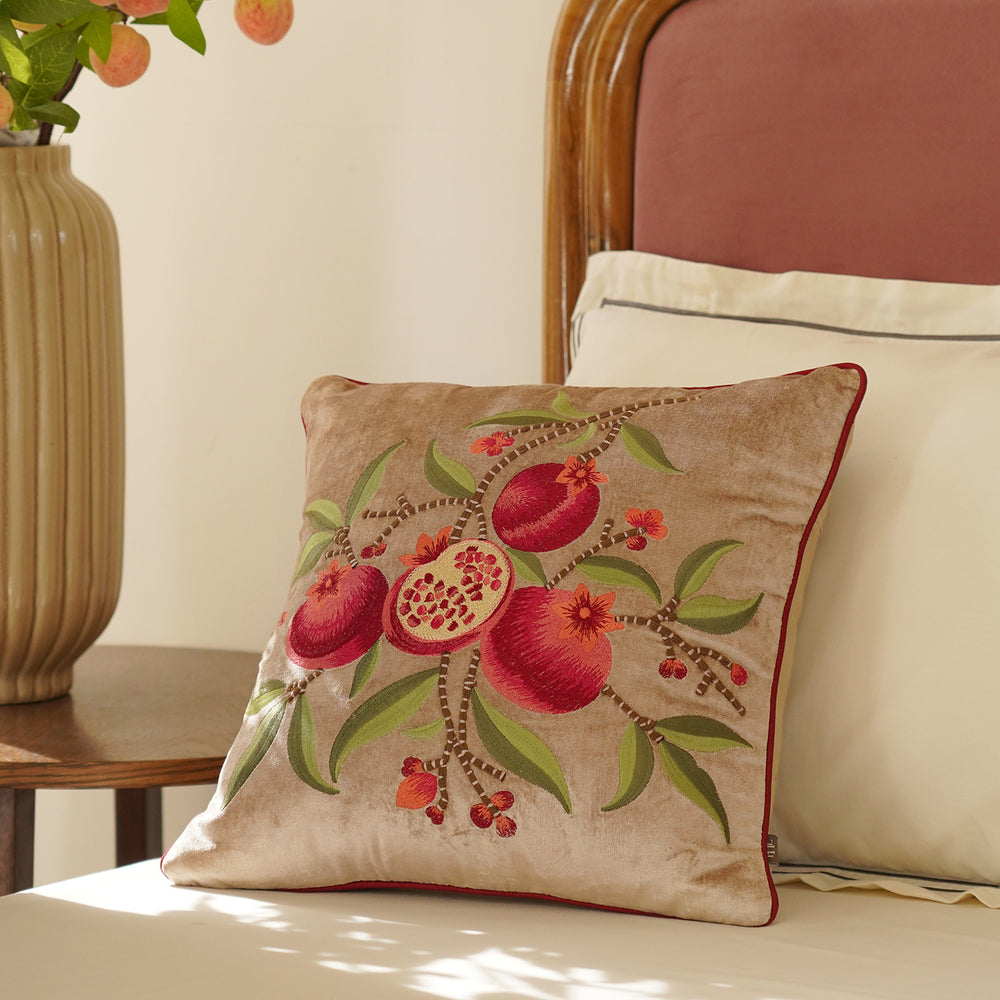 Pomegranate Embroidered Velvet Cushion Cover