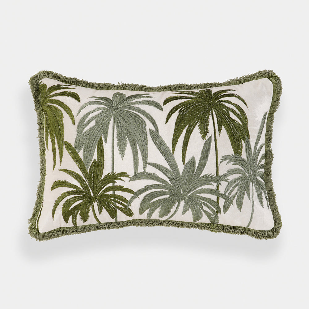 Green Palm Embroidered Cushion Cover