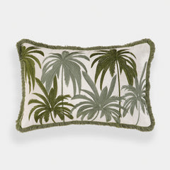 Green Palm Embroidered Cushion Cover