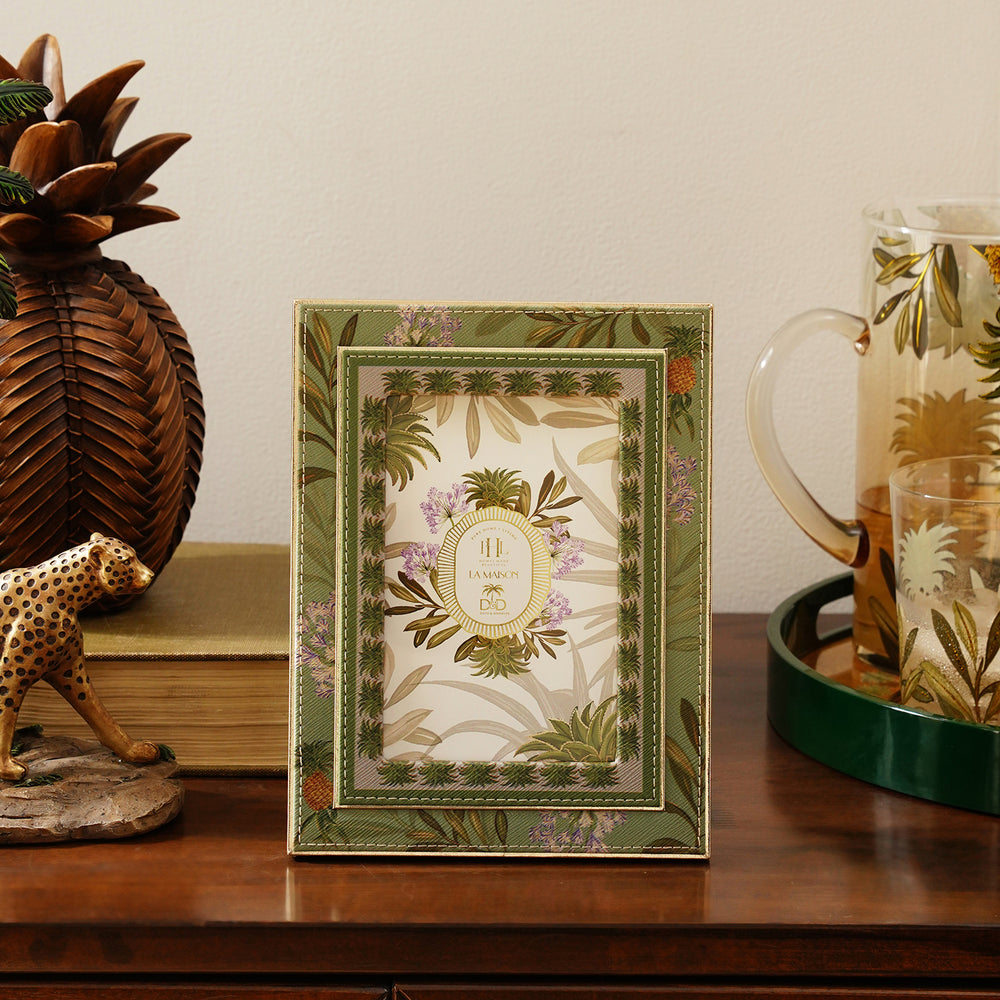 Green Pineapple Print Faux Leather Photo Frame - Small