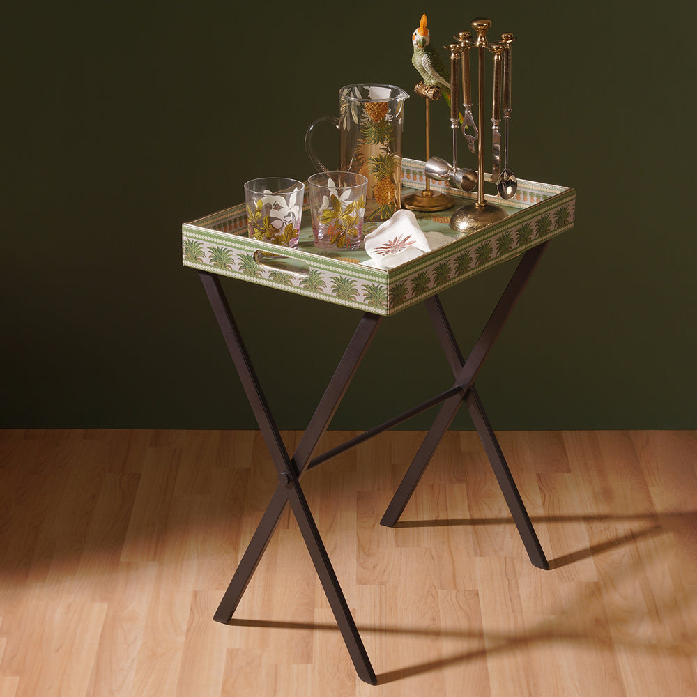 Green Pineapple Print Faux Leather Serving Tray