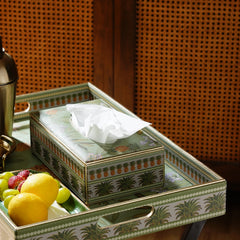 Green Pineapple Print Faux Leather Tissue Box