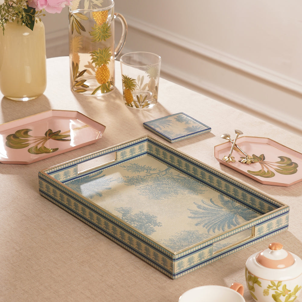 Blue Varena Faux Leather Rectangular Tray