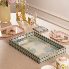 Blue Varena Faux Leather Rectangular Tray