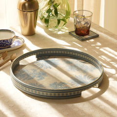 Blue Varena Faux Leather Round Tray