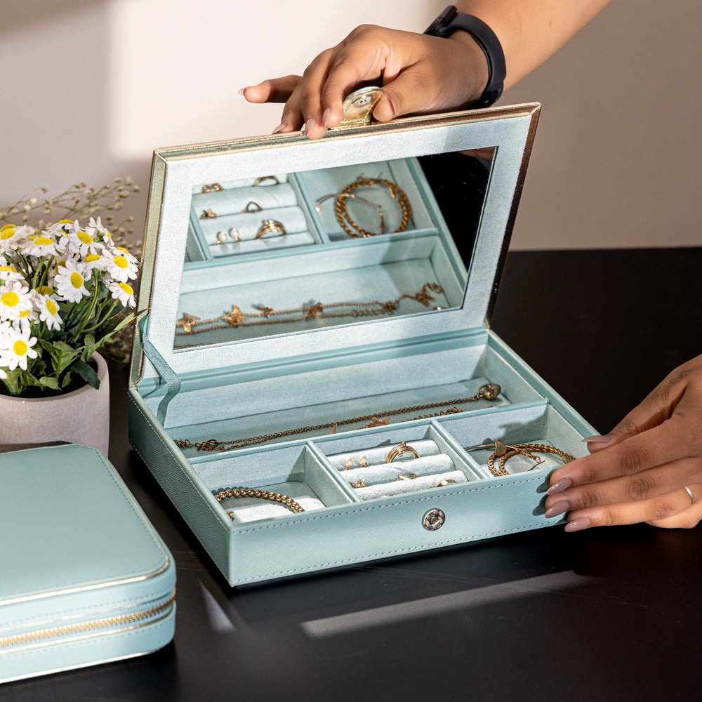 Light Blue Handcrafted Faux Leather Jewellery Box