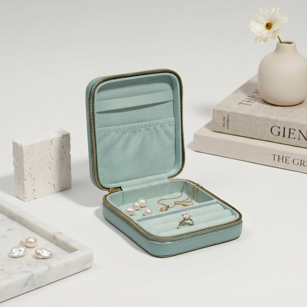 Light Blue Handcrafted Faux Leather Square Jewellery Box