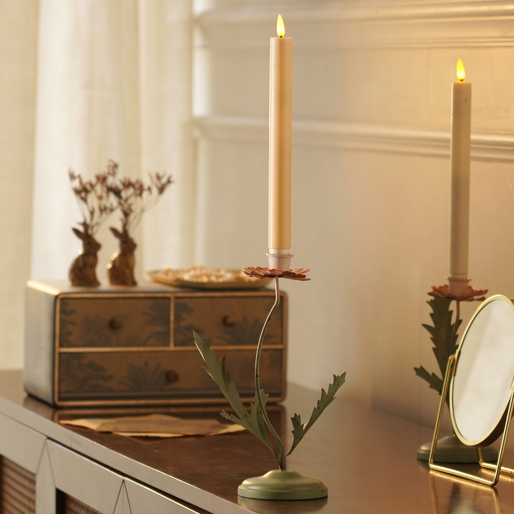 Plant-shaped Green Metal Candleholder - Large