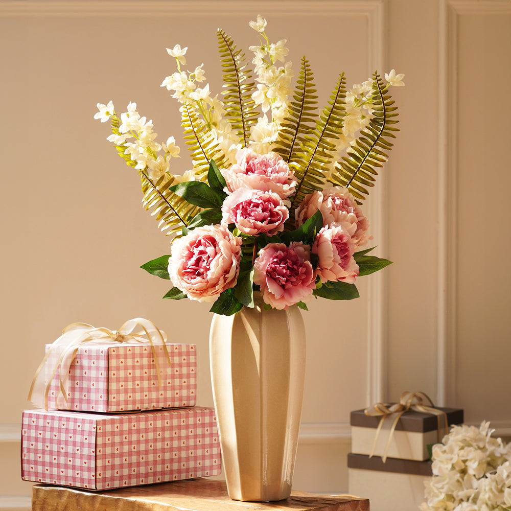 Pastel Bloom Pre-Made Faux Flower Arrangement with Vase