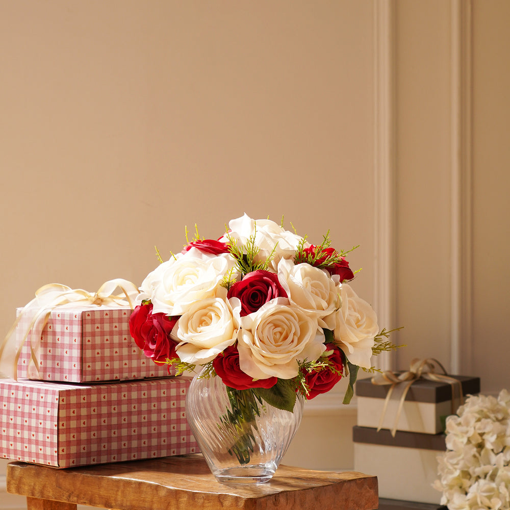 Classic Romance Pre-Made Faux Flower Arrangement with Vase