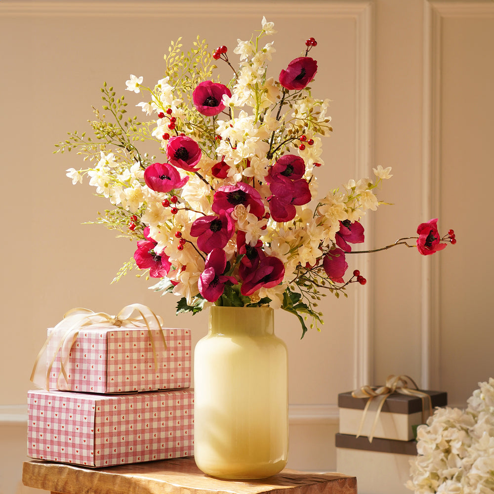 Berry & Blossom Pre-Made Faux Flower Arrangement with Vase