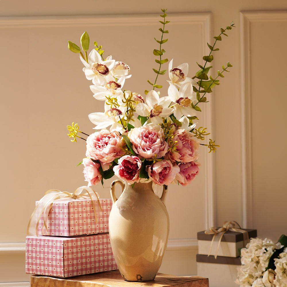 Blush Symphony Pre-Made Faux Flower Arrangement with Vase