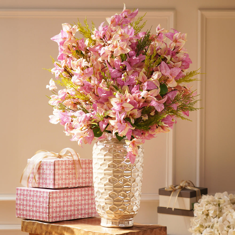 Bougainvillea Bloom Pre-Made Faux Flower Arrangement with Vase