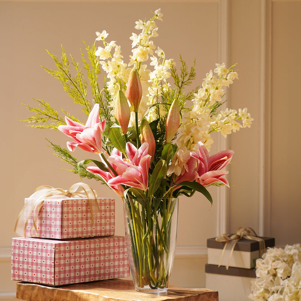 Soft Meadow Pre-Made Faux Flower Arrangement with Vase