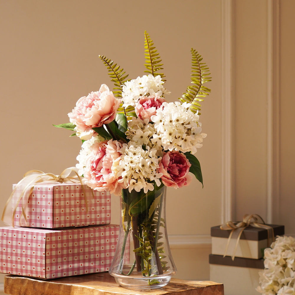 Peony Mist Pre-Made Faux Flower Arrangement with Vase
