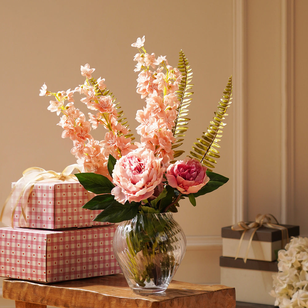 Peach Blush Pre-Made Faux Flower Arrangement with Vase