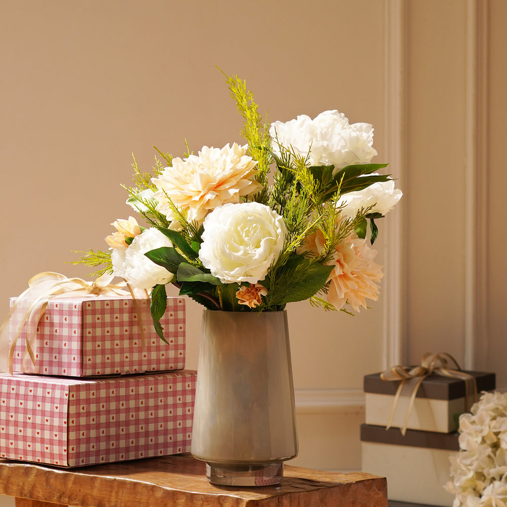 Ecru Elegance Pre-Made Faux Flower Arrangement with Vase