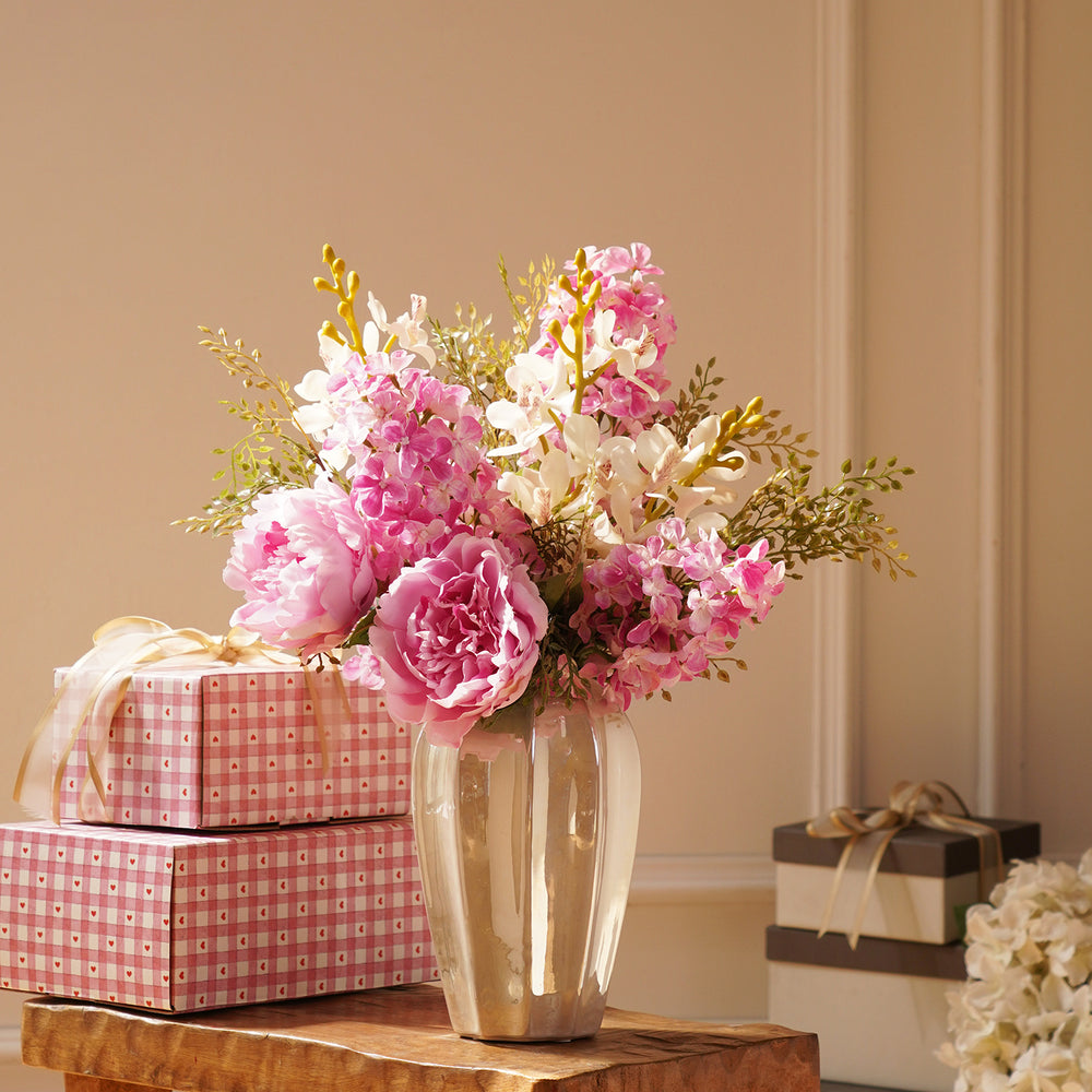 Blush Veil Pre-Made Faux Flower Arrangement with Vase