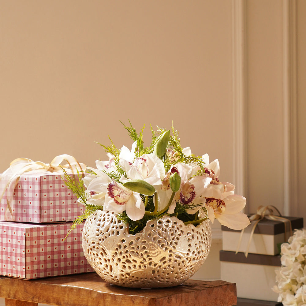 Winter Whisper Pre-Made Faux Flower Arrangement with Vase