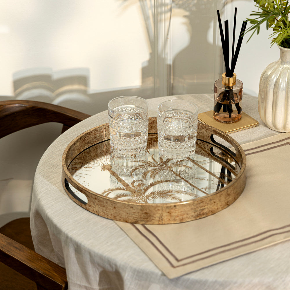 Gold & Black Palm Lacquered Round Tray - Small