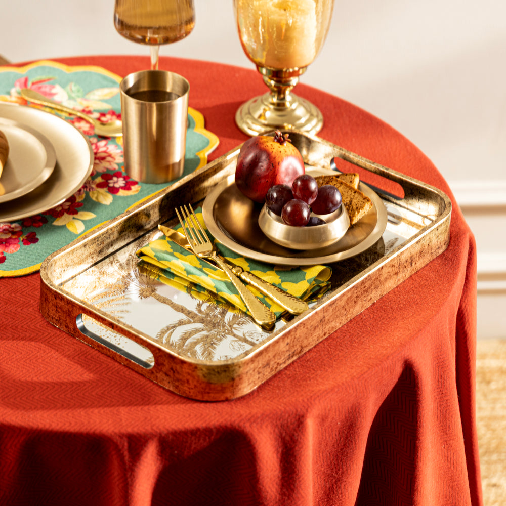 Gold & Silver Palm Rectangular Tray
