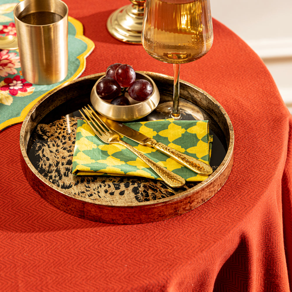 Gold & Black Leopard Print Lacquered Round Tray - Small