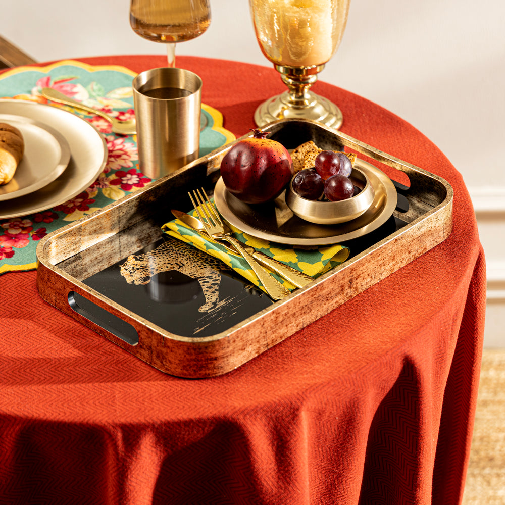 Gold & Black Leopard Print Rectangular Tray