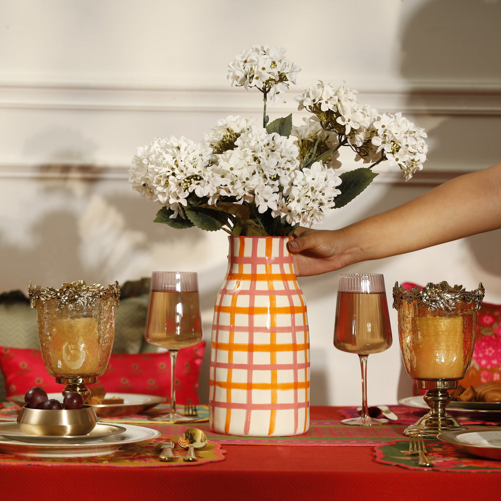 Pink & Orange Checkered Vase - Small