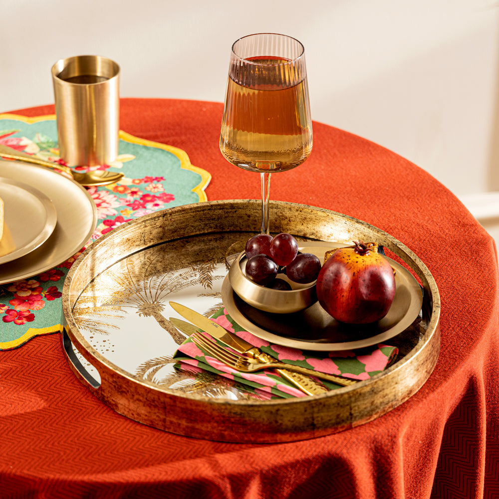 Gold & Black Palm Round Tray - Large