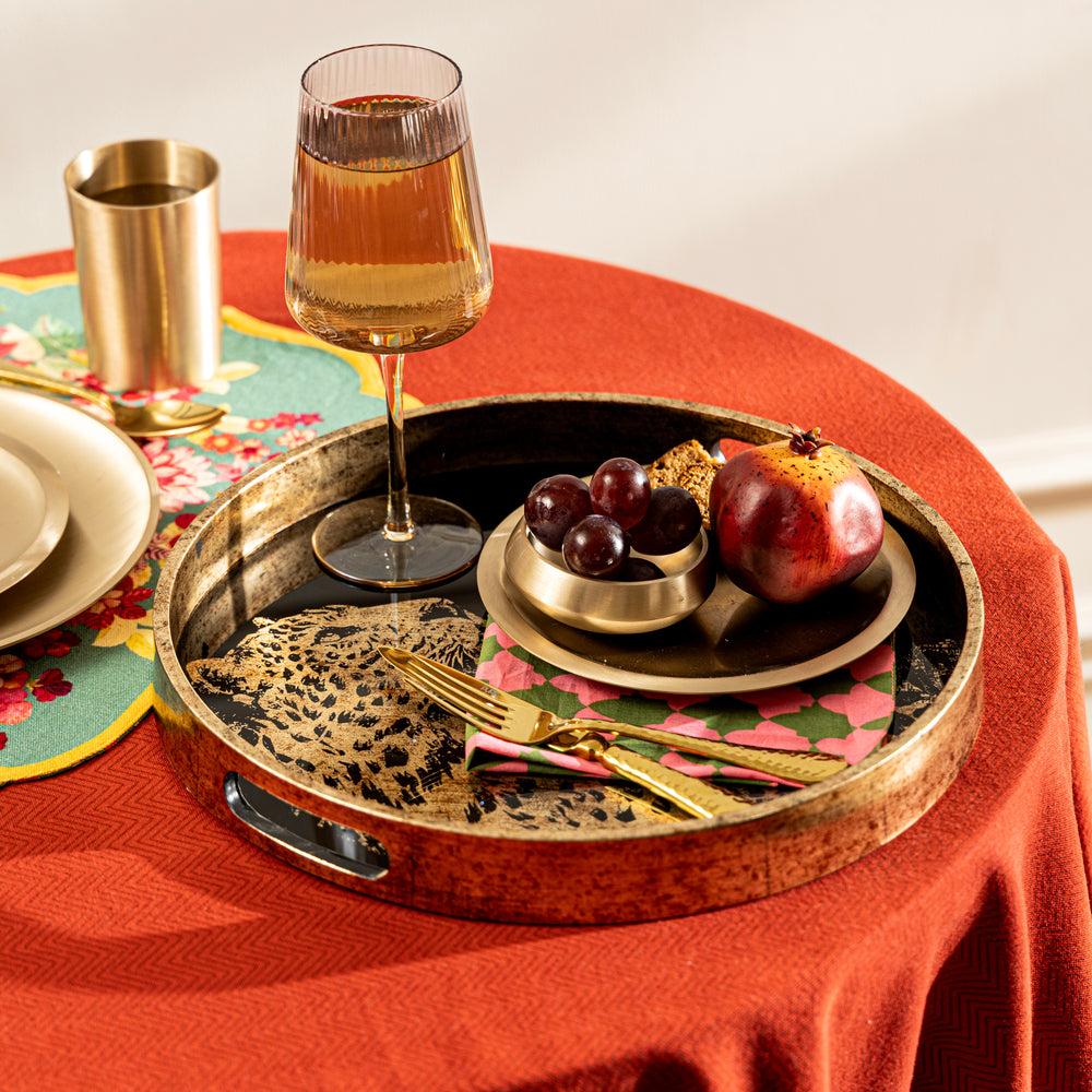Gold & Black Leopard Print Round Tray - Large