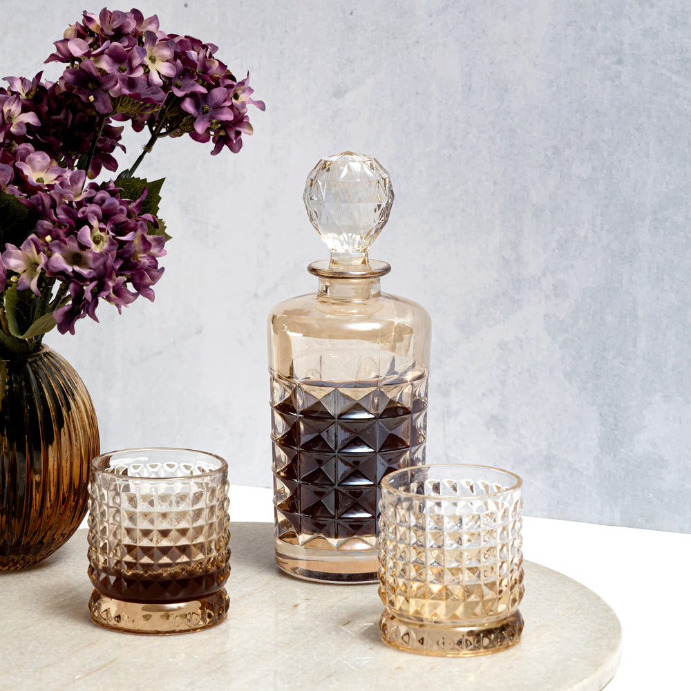 Light Amber Diamond Decanter & Tumbler Set