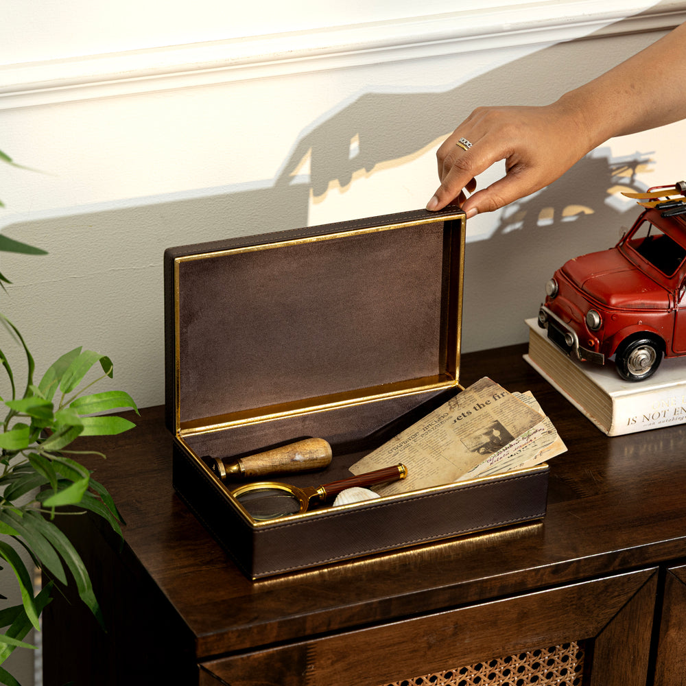 Brown Faux Leather Box with Lid