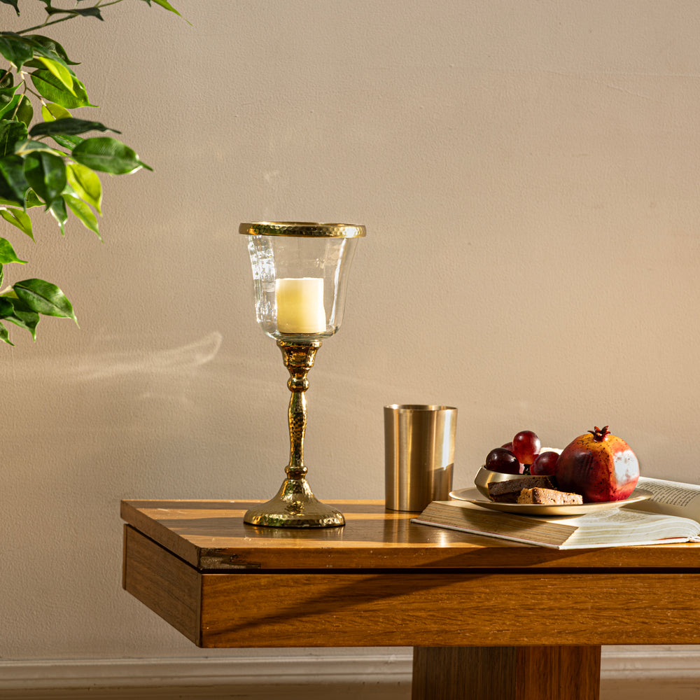 Clear & Gold Hammered Votive Candle Holder - Large