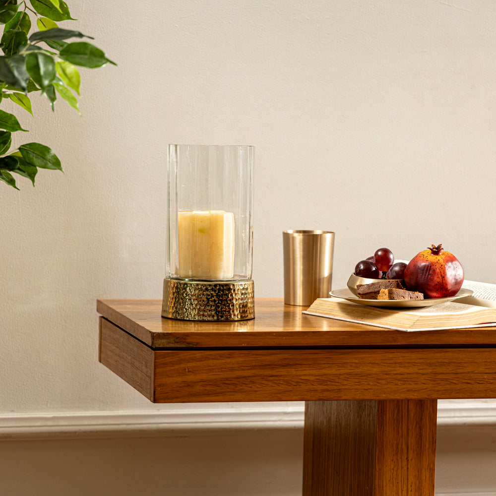 Clear & Gold Hammered Votive Candle Holder - Medium