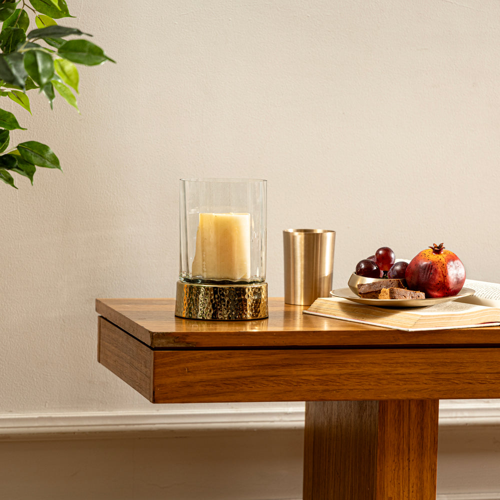 Clear & Gold Hammered Votive Candle Holder - Small