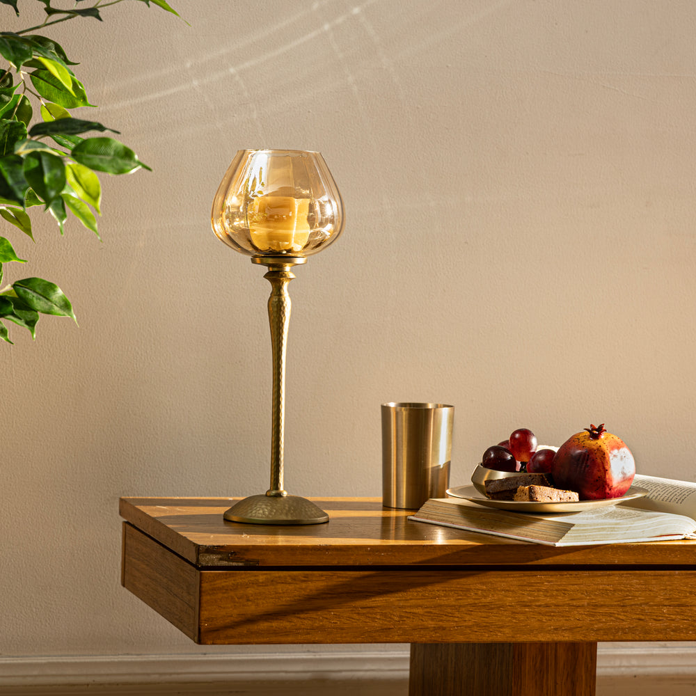Matte Gold & Light Amber Lustre Votive Candle Holder
