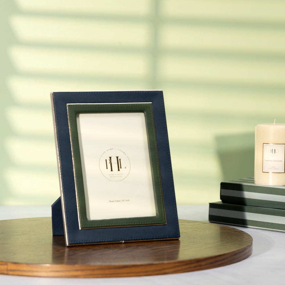 Blue & Green Faux Leather Photo Frame - Large